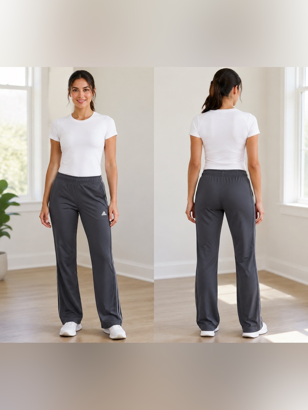 adidas Women's Dark Gray Track Pants with 3 Side Stripes Size Small